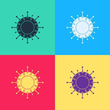 Pop Art Virüs simgesi renk arkaplanında izole edildi. Corona virüsü 2019-nCoV. Bakteri ve mikroplar, hücre kanseri, mikrop, mantar. Vektör İllüstrasyonu