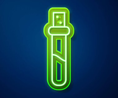 Mavi arka planda izole edilmiş aşk ikonu ikonu içeren parlak neon hattı şişesi. Sevgililer Günü sembolü. Vektör İllüstrasyonu