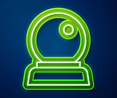 Parlayan neon hattı sihirli top ikonu mavi arkaplanda izole edildi. Kristal küre. Vektör İllüstrasyonu