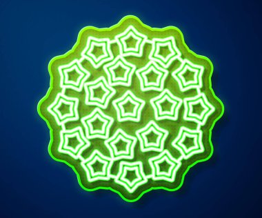 Parlayan neon çizgisi Virüs simgesi mavi arkaplanda izole edildi. Corona virüsü 2019-nCoV. Bakteri ve mikroplar, hücre kanseri, mikrop, mantar. Vektör İllüstrasyonu