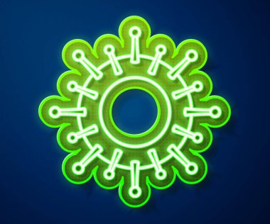 Parlayan neon çizgisi Virüs simgesi mavi arkaplanda izole edildi. Corona virüsü 2019-nCoV. Bakteri ve mikroplar, hücre kanseri, mikrop, mantar. Vektör İllüstrasyonu