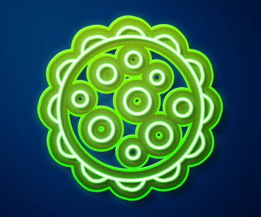 Parlayan neon çizgisi Virüs simgesi mavi arkaplanda izole edildi. Corona virüsü 2019-nCoV. Bakteri ve mikroplar, hücre kanseri, mikrop, mantar. Vektör İllüstrasyonu