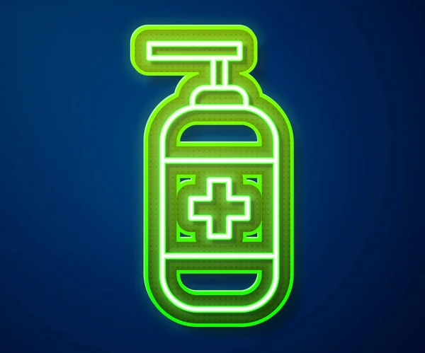 Leuchtende Neon Linie Flasche Mit Flüssiger Antibakterieller Seife Mit Spendersymbol — Stockvektor