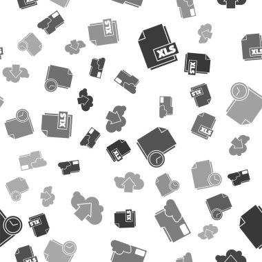 XLS dosya belgesini, Bulut depolama metin dizinini, saati olan belgeyi ve pürüzsüz deseni olan bulutu yükle. Vektör