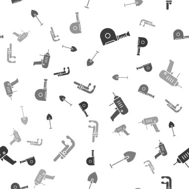 Rulet inşaatı, Kürek, elektrikli matkap ve kıskaç aletlerini pürüzsüz desene ayarlayın. Vektör