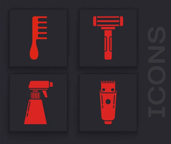 Set Elektrische Haarschneidemaschine Oder Rasierer Haarbürste Rasiermesser Und Friseurpistole Sprühflasche — Stockvektor