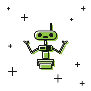 Siyah Robot simgesi beyaz arkaplanda izole edildi. Vektör İllüstrasyonu