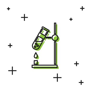 Beyaz arka planda izole edilmiş siyah cam deney tüpü ısıtıcı deney ikonu üzerinde deney tüpü. Laboratuvar ekipmanları. Vektör İllüstrasyonu