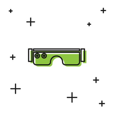 Siyah Akıllı gözlükler beyaz arkaplanda izole edilmiş gözlük simgesine monte edildi. Giyilebilir elektronik, akıllı gözlüklü, kameralı ve ekranlı. Vektör İllüstrasyonu