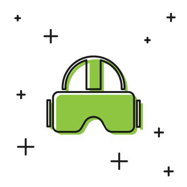 Siyah sanal gerçeklik gözlüğü simgesi beyaz arkaplanda izole edilmiş. Stereoskopik 3D VR maskesi. Vektör İllüstrasyonu