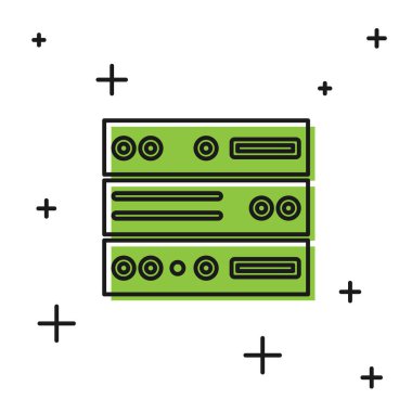 Siyah Sunucu, Data, Web Sunucu simgesi beyaz arkaplanda izole edildi. Vektör İllüstrasyonu