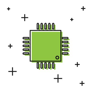 Beyaz arka planda izole mikrodevreler Cpu simgesi ile Siyah Bilgisayar işlemci. Devre kartı işareti ile chip veya cpu. Mikro işlemci. Vektör İllüstrasyonu