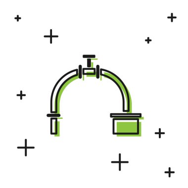 Siyah Endüstri metalik boru ve kapakçık ikonu beyaz arka planda izole edildi. Vektör İllüstrasyonu
