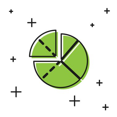 Siyah Grafik, çizelge, grafik, diyagram, bilgi, beyaz arkaplanda izole edilmiş turta grafik simgesi. Vektör İllüstrasyonu