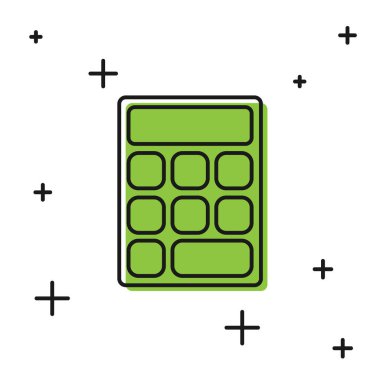 Beyaz arka planda yalıtılmış siyah hesap makinesi simgesi. Muhasebe sembolü. İş hesaplamaları matematik eğitim ve finans. Vektör İllüstrasyonu