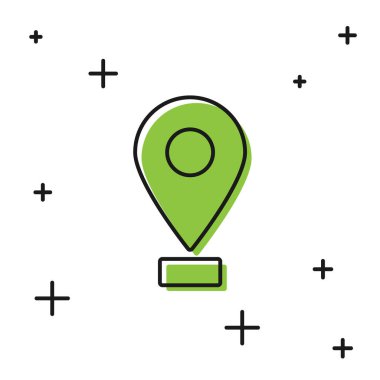 Siyah Harita iğne simgesi beyaz arkaplanda izole edildi. Navigasyon, işaret, konum, harita, GPS, yön, yer, pusula, arama konsepti. Vektör İllüstrasyonu