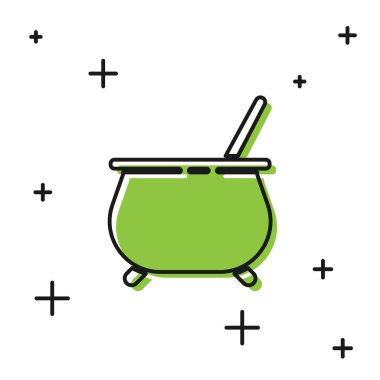 Siyah Cadı Kazan simgesi beyaz arkaplanda izole edildi. Mutlu Cadılar Bayramı Partisi. Vektör İllüstrasyonu