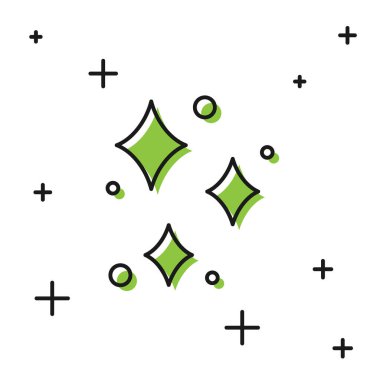 Beyaz zemin üzerinde izole edilmiş sihirli simge ikonu olan siyah parıldayan yıldızlar. Sihirli noel süsü. Vektör İllüstrasyonu