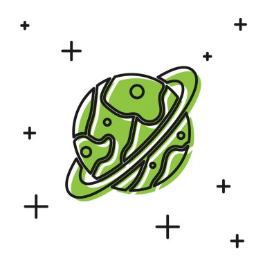 Siyah Gezegen Satürn 'ün beyaz arka planda izole edilmiş gezegen halka ikonu. Vektör İllüstrasyonu