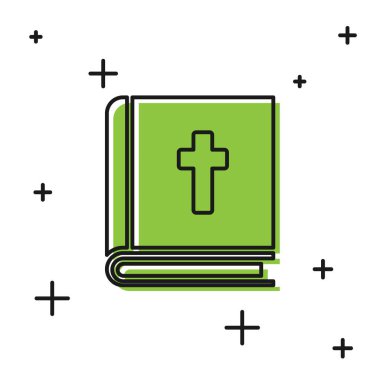 Siyah Kutsal İncil kitap simgesi beyaz arka plan üzerinde izole. Vektör İllüstrasyonu