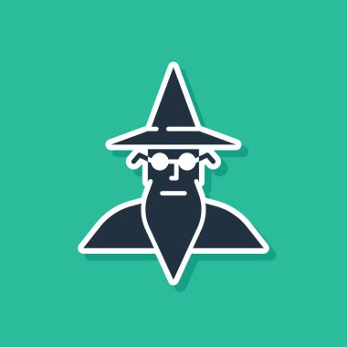 Mavi Büyücü ikonu yeşil arkaplanda izole edildi. Vektör İllüstrasyonu