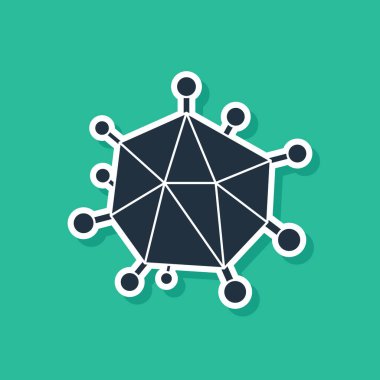 Yeşil arkaplanda mavi virüs simgesi izole edildi. Corona virüsü 2019-nCoV. Bakteri ve mikroplar, hücre kanseri, mikrop, mantar. Vektör İllüstrasyonu