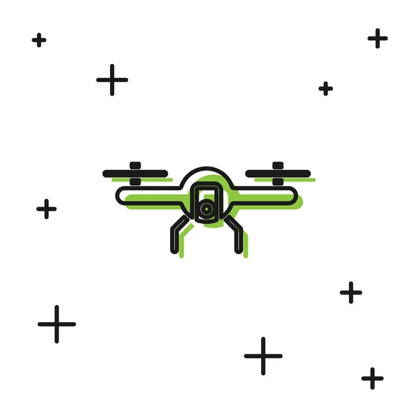Летюча Ікона Black Drone Ізольована Білому Тлі Квадрокоптер Символом Відео — стоковий вектор