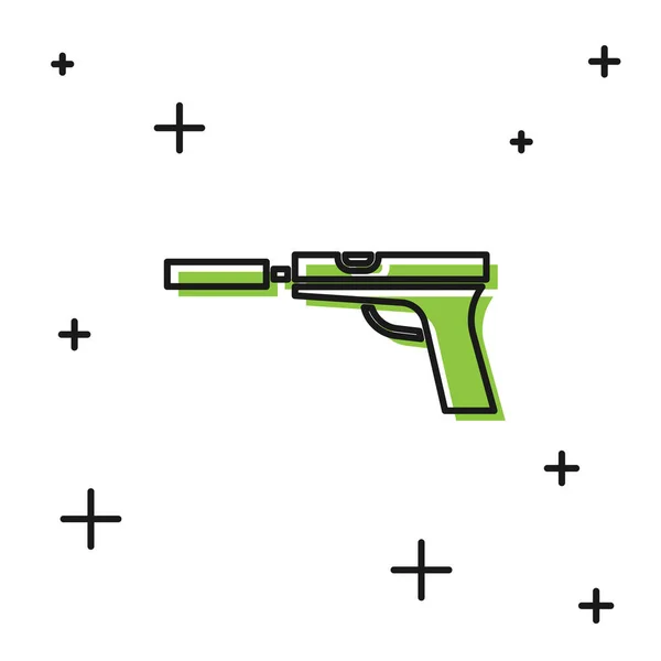 Pistola Negra Pistola Con Icono Silenciador Aislado Sobre Fondo Blanco — Vector de stock