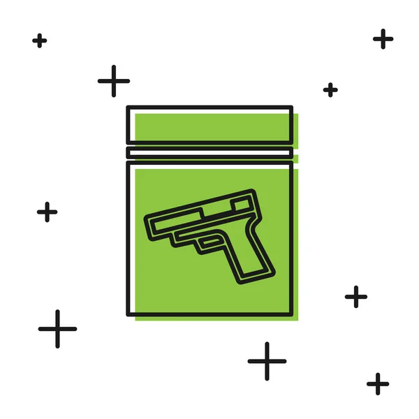 Black Evidence Bag Pistol Gun Icon Isolated White Background Vector — Stock Vector