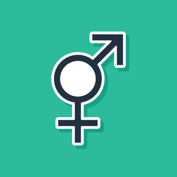 Icono Género Azul Aislado Sobre Fondo Verde Símbolos Hombres Mujeres — Archivo Imágenes Vectoriales