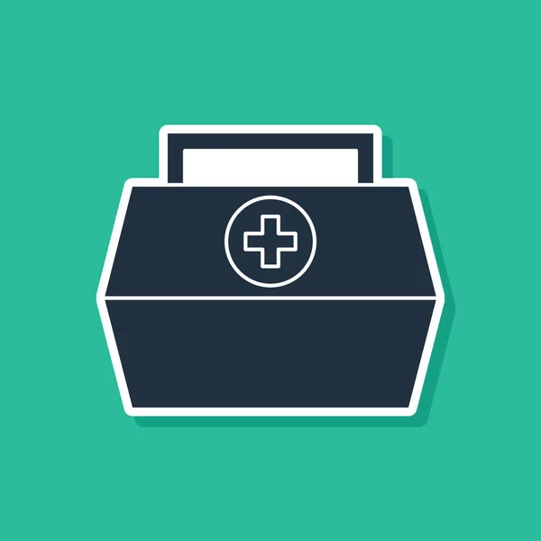Ícone Kit Primeiros Socorros Azul Isolado Fundo Verde Caixa Médica — Vetor de Stock