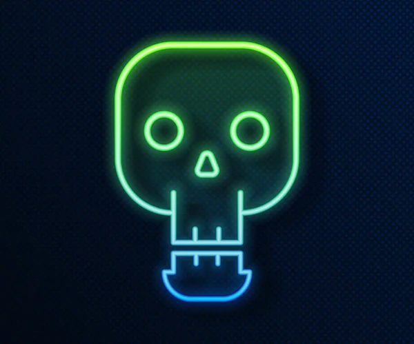 Gloeiende Neon Lijn Schedel Pictogram Geïsoleerd Blauwe Achtergrond Gelukkig Halloween — Stockvector