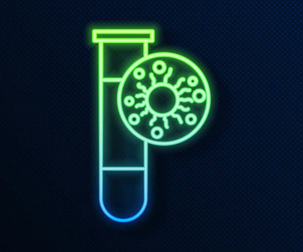 Leuchtende Neon Linie Laborglas Reagenzglas Mit Virus Und Bakterien Symbol — Stockvektor