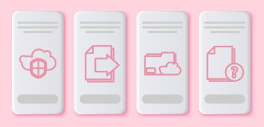 Satır Bulut ve Kalkan, Sonraki sayfa oku, Bulut depolama metin dizini ve Bilinmeyen belge dizinini ayarla. Beyaz dikdörtgen düğme. Vektör