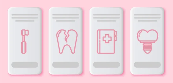 Definir Linha Escova Dentes Dente Quebrado Clipboard Com Cartão Dental —  Vetores de Stock