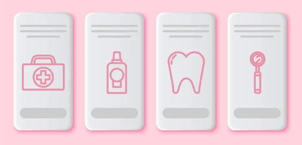 Set Line First Aid Kit Mouthwash Plastic Bottle Tooth Dental — Stock Vector