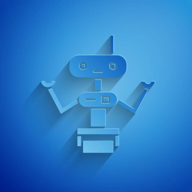 Kağıt kesiği robot simgesi mavi arkaplanda izole edilmiş. Kağıt sanatı tarzı. Vektör İllüstrasyonu