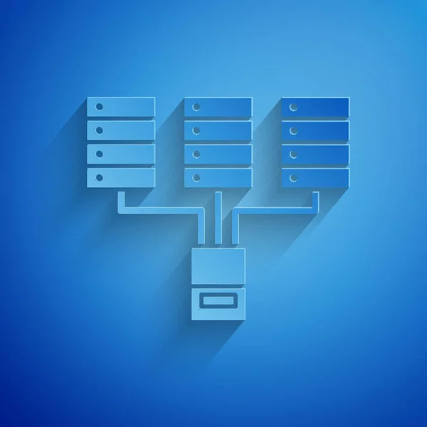 Papier Gesneden Server Data Web Hosting Pictogram Geïsoleerd Blauwe Achtergrond — Stockvector