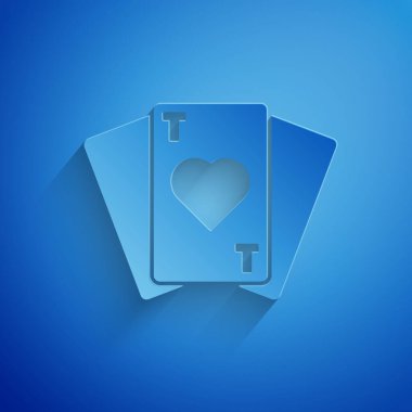 Kağıt kesiği Oynatma simgesi mavi arkaplanda izole edildi. Kumarhane kumarı. Kağıt sanatı tarzı. Vektör İllüstrasyonu