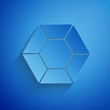 Kağıt kesiği Sihirli Taş simgesi mavi arkaplanda izole edilmiş. Fantezi kristali. Maç için mücevher. Kağıt sanatı tarzı. Vektör İllüstrasyonu