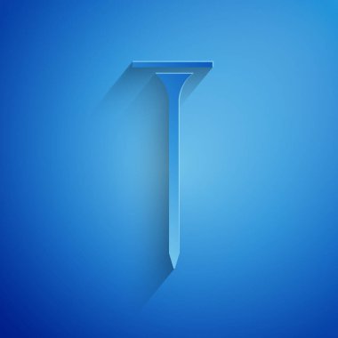 Kağıt kesiği metalik tırnak simgesi mavi arka planda izole edilmiş. Kağıt sanatı tarzı. Vektör İllüstrasyonu