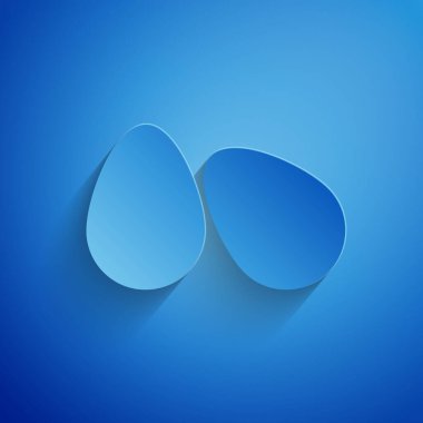 Kağıt kesiği paskalya yumurtası ikonu mavi arka planda izole edilmiş. Mutlu Paskalyalar. Kağıt sanatı tarzı. Vektör İllüstrasyonu