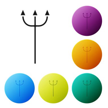 Siyah Neptün Trident simgesi beyaz arkaplanda izole edildi. Simgeleri renk daire düğmelerine ayarla. Vektör İllüstrasyonu