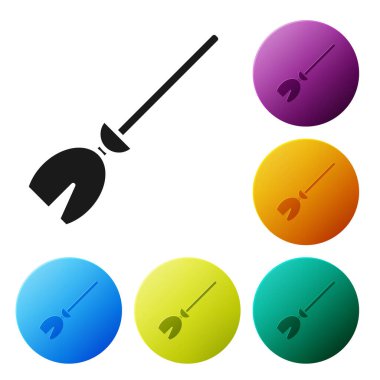 Siyah Cadıların süpürge simgesi beyaz arkaplanda izole edilmiş. Mutlu Cadılar Bayramı Partisi. Simgeleri renk daire düğmelerine ayarla. Vektör İllüstrasyonu