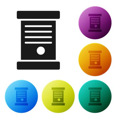 Siyah KHK, kağıt, parşömen, parşömen simgesi beyaz arkaplanda izole edilmiş. Simgeleri renk daire düğmelerine ayarla. Vektör İllüstrasyonu