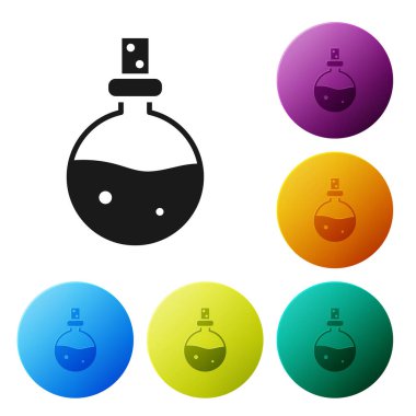 Beyaz arka planda izole edilmiş aşk ikonu ikonu olan siyah şişe. Sevgililer Günü sembolü. Simgeleri renk daire düğmelerine ayarla. Vektör İllüstrasyonu