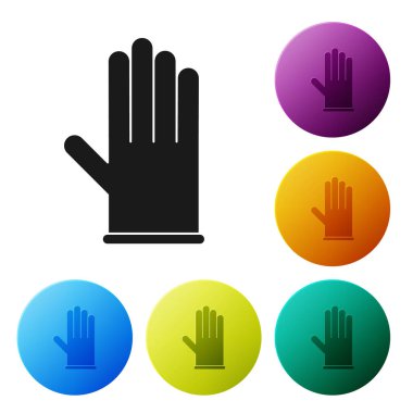 Siyah tıbbi lastik eldiven ikonu beyaz arka planda izole edilmiş. Koruyucu lastik eldivenler. Simgeleri renk daire düğmelerine ayarla. Vektör İllüstrasyonu