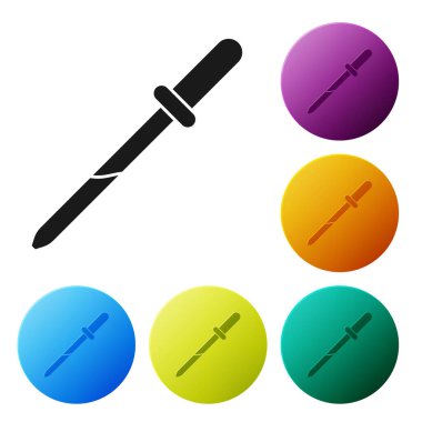 Siyah Pipette simgesi beyaz arkaplanda izole edildi. Tıbbi elementler, kimya laboratuarı ekipmanları. Tıp sembolü. Simgeleri renk daire düğmelerine ayarla. Vektör İllüstrasyonu