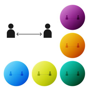 Siyah Güvenli Mesafe simgesi beyaz arkaplanda izole edildi. Virüsler ve insanlar enfeksiyon riski için mesafeyi koruyorlar. Simgeleri renk daire düğmelerine ayarla. Vektör İllüstrasyonu