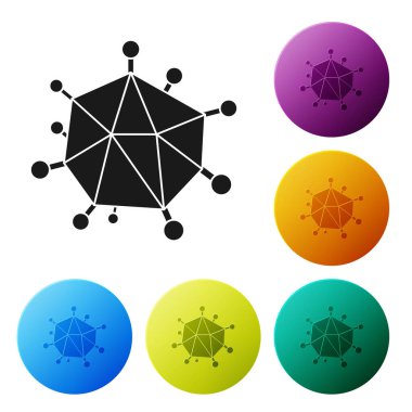 Beyaz arkaplanda siyah virüs simgesi izole edildi. Corona virüsü 2019-nCoV. Bakteri ve mikroplar, hücre kanseri, mikrop, mantar. Simgeleri renk daire düğmelerine ayarla. Vektör İllüstrasyonu